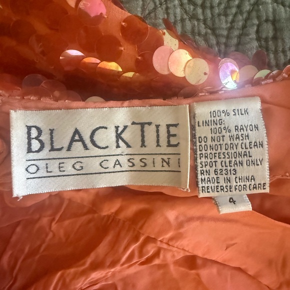 Black Tie Oleg Cassini Vintage Orange Sequin Dress - Picture 7 of 7